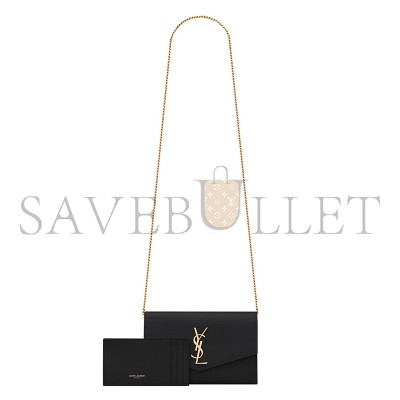 YSL UPTOWN CHAIN WALLET IN GRAIN DE POUDRE EMBOSSED LEATHER 6077881GF0J1000 (19*12*3cm)