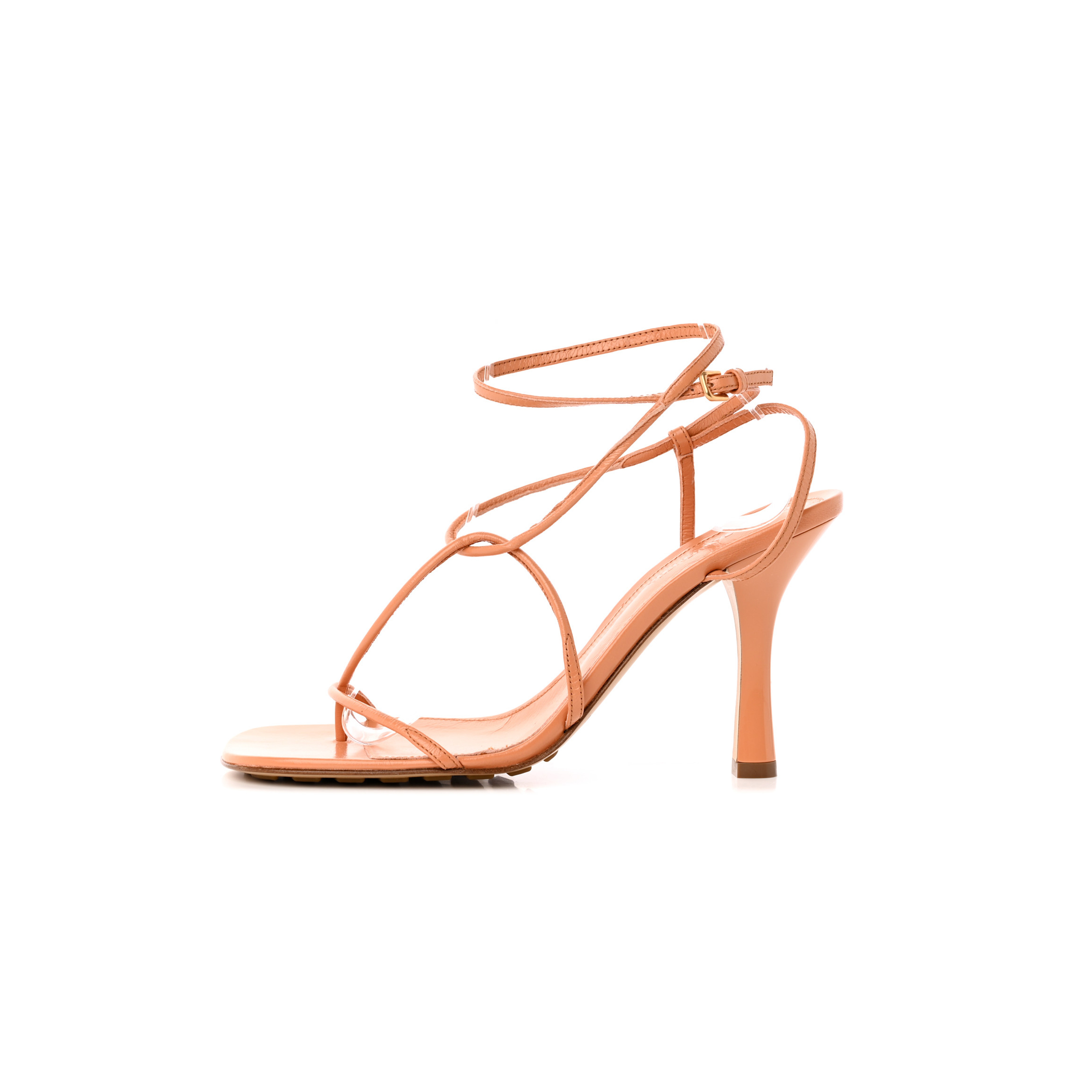 BOTTEGA VENETA CRUSH CALFSKIN THE LINE 90MM SANDALS 38 CLAY 