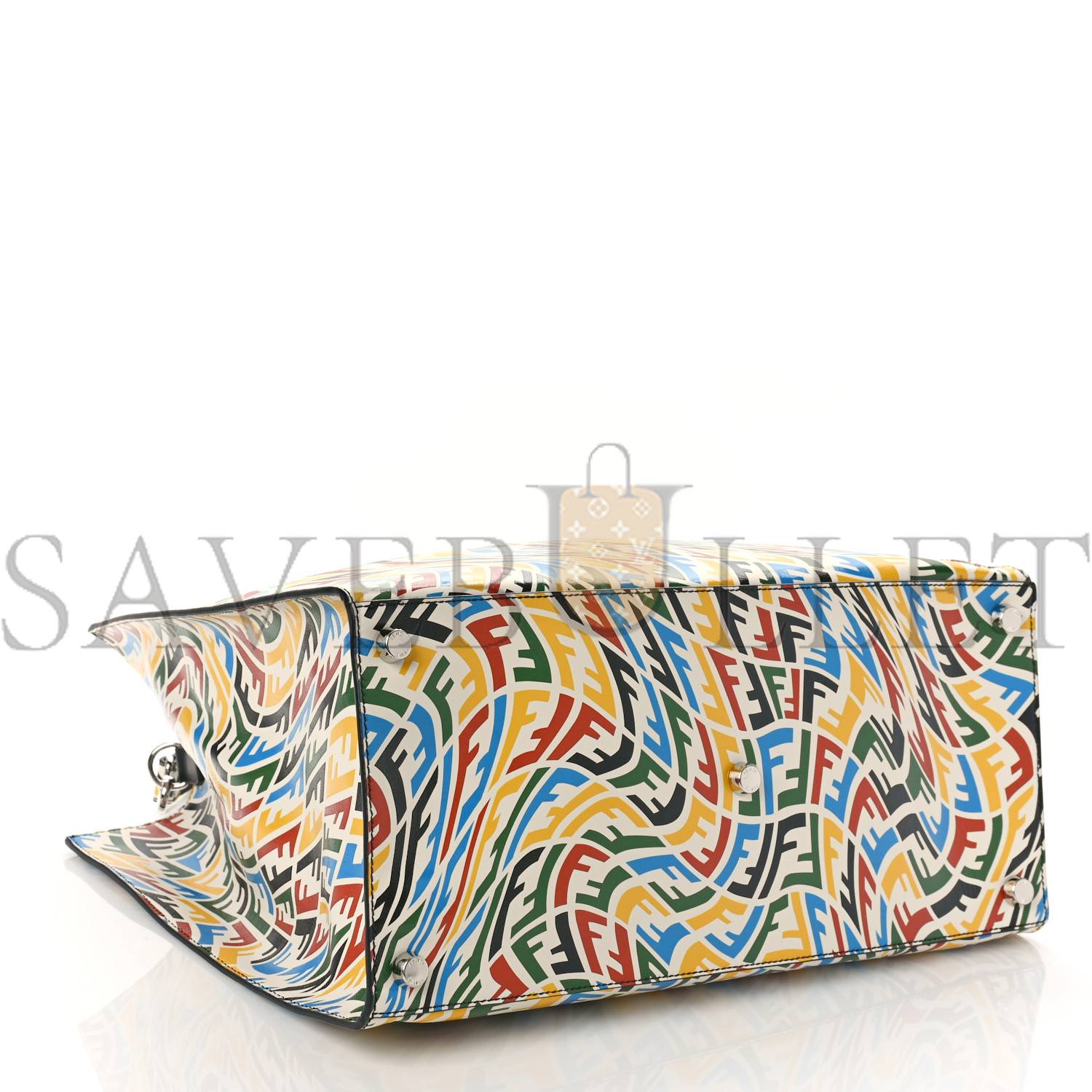 FENDI X SARAH COLEMAN VITELLO GRACE LIGHT FF VERTIGO SHOPPING TOTE WHITE ICE MULTICOLOR (40*34*18cm)