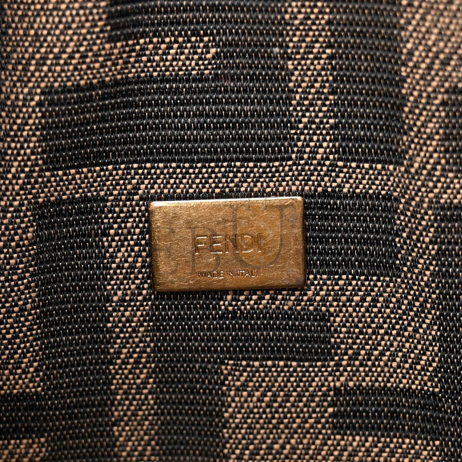 FENDI FABRIC JACQUARD FF 1974 MINI BAGUETTE TOBACCO MORO BLACK (18*11*5cm)