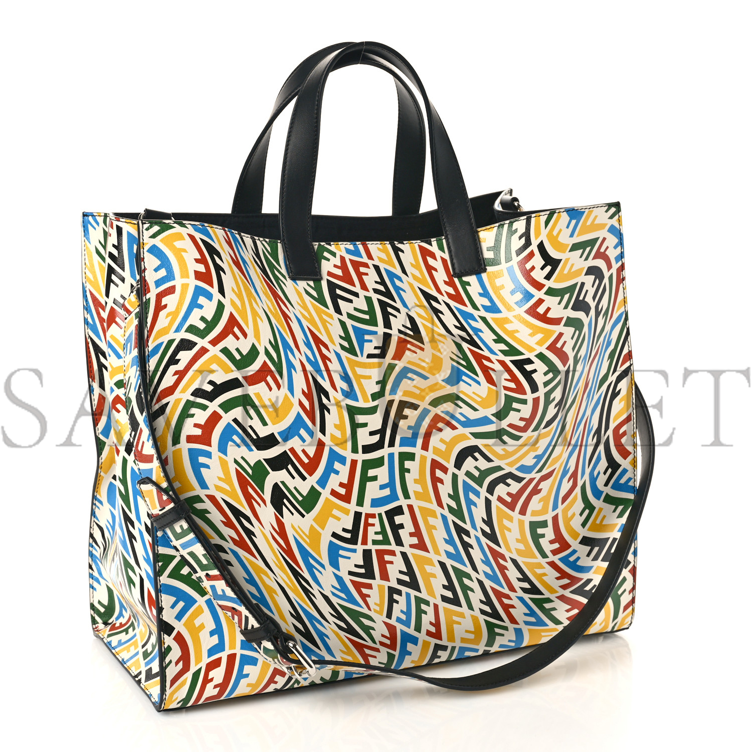 FENDI X SARAH COLEMAN VITELLO GRACE LIGHT FF VERTIGO SHOPPING TOTE WHITE ICE MULTICOLOR (40*34*18cm)