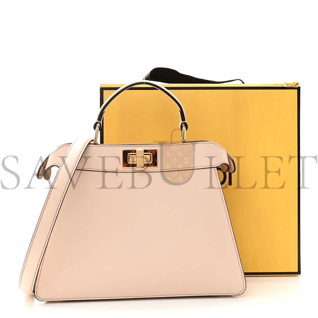 FENDI VITELLO SETA SHINY NAPPA PLEXIGLASS SMALL PEEKABOO I SEE U SATCHEL POUDRE (27*20*10cm)