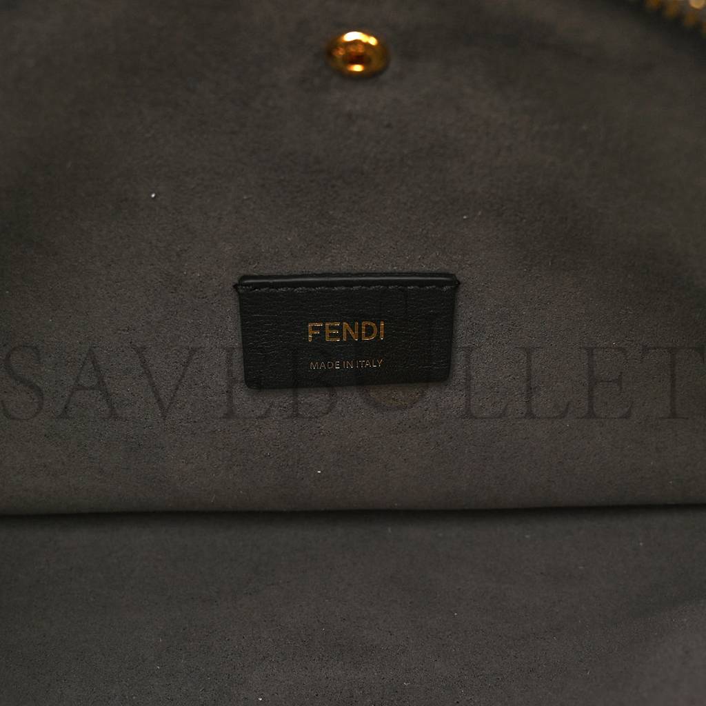 FENDI CHENILLE VITELLO SETA PLEXIGLASS FF FENDI O&#X27;LOCK ZIPPER ANTHRACITE ASFALTO (34*23*13cm)